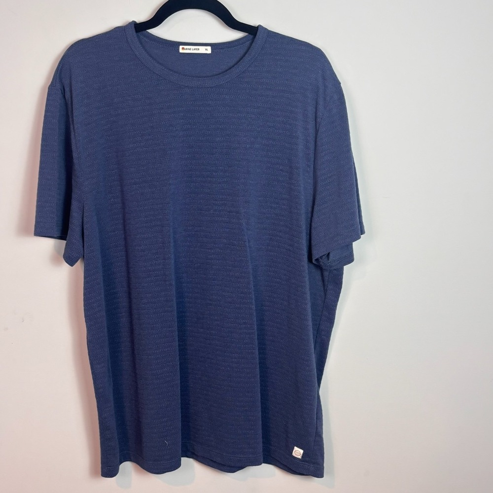 Marine Layer Mens Signature Jacquard Organic Cotton Crew Tee Blue sz XL Classic